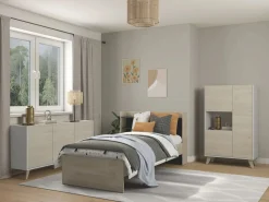 Hot Aparador alto 3 puertas escandinavo KOLYMA - roble y blanco Aparador