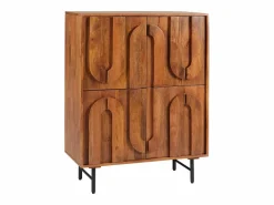 Maison Céphy Aparador alto con 4 puertas de madera de mango y metal negro - Natural - MIZORAM