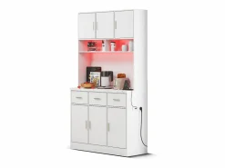 Clearance Merax Aparador alto con 6 puertas y 3 cajones - 100 x 40 x 180 cm - LED y puerto de carga - Madera MDF - Estantes regulables - Blanco