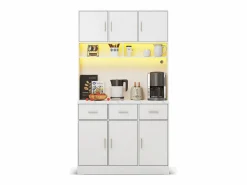 Clearance Merax Aparador alto con 6 puertas y 3 cajones - 100 x 40 x 180 cm - LED y puerto de carga - Madera MDF - Estantes regulables - Blanco