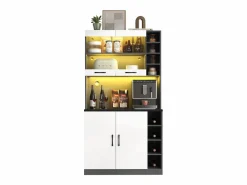 Merax Aparador alto de cocina - 100 x 47 x 187 cm - con luces LED + 4 puertas + estantes ajustables - MDF + Acrílico -
