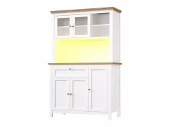 Discount Merax Aparador alto de cocina - 104 x 40 x 180 cm - con estantes regulables + LEDs + 5 puertas + 1 cajón - Metal + MDF - Blanco