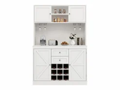 Hot Merax Aparador alto de cocina - 120 x 40 x 188 cm - con estantes regulables + botellero + 4 puertas + 2 cajones - MDF - Blanco