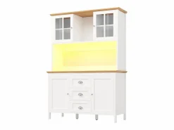 New Aparador alto de cocina - 120 x 40 x 179 cm - con LEDs + 4 puertas + 3 cajones + balda - MDF + metal - Aparador De Cocina