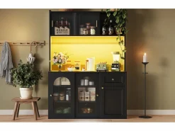 Best Aparador alto de cocina - 120 x 35 x 167 cm - con estantes regulables + 3 puertas + 1 cajón + LED - MDF + PB - Aparador De Cocina