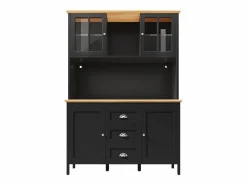 New Merax Aparador alto de cocina - 120 x 40 x 179 cm - con LEDs + 4 puertas + 3 cajones + balda - MDF + metal - Negro