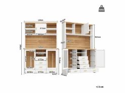 New Aparador alto de cocina - 120 x 40 x 188 cm - estilo rústico - con LED + 6 cajones + 3 puertas + estantes - MDF - Aparador De Cocina