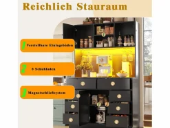 Merax Aparador alto de cocina - 120 x 40 x 183,5 cm - con LED + USB + puertas magnéticas + 8 cajones - MDF -