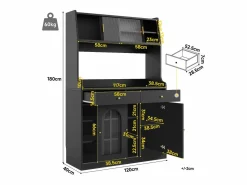 Merax Aparador alto de cocina - 120 x 40 x 180 cm - con estantes regulables + 2 cajones + 3 puertas + LED - MDF + PB -