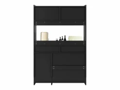 Merax Aparador alto de cocina - 120 x 40 x 180 cm - con estantes regulables + 2 cajones + 3 puertas + LED - MDF + PB -