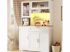 Online Aparador alto de cocina - 104 x 40 x 180 cm - con LEDs + 4 puertas + 1 cajón + estante - MDF + metal - Aparador De Cocina