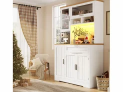 Online Aparador alto de cocina - 104 x 40 x 180 cm - con LEDs + 4 puertas + 1 cajón + estante - MDF + metal - Aparador De Cocina