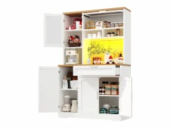 Online Aparador alto de cocina - 104 x 40 x 180 cm - con LEDs + 4 puertas + 1 cajón + estante - MDF + metal - Aparador De Cocina