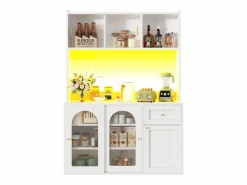 Outlet Merax Aparador alto de cocina - 120 x 35 x 167 cm - con estantes regulables + 3 puertas + 1 cajón + LED - MDF + PB - Blanco