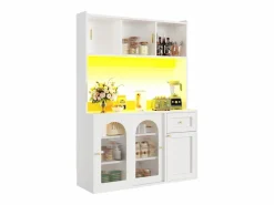 Outlet Merax Aparador alto de cocina - 120 x 35 x 167 cm - con estantes regulables + 3 puertas + 1 cajón + LED - MDF + PB - Blanco