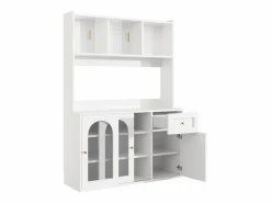 Outlet Merax Aparador alto de cocina - 120 x 35 x 167 cm - con estantes regulables + 3 puertas + 1 cajón + LED - MDF + PB - Blanco