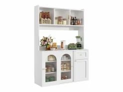 Outlet Merax Aparador alto de cocina - 120 x 35 x 167 cm - con estantes regulables + 3 puertas + 1 cajón + LED - MDF + PB - Blanco