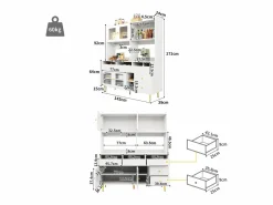 Discount Merax Aparador alto de cocina - 145 x 39 x 171 cm - con 4 puertas de cristal + 5 cajones - MDF - Blanco
