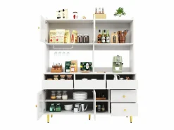 Discount Merax Aparador alto de cocina - 145 x 39 x 171 cm - con 4 puertas de cristal + 5 cajones - MDF - Blanco