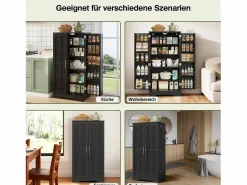 New Merax Aparador alto de cocina - 60 x 40 x 120 cm - con LED + 2 puertas con estantes regulables y baldas en la puerta - MDF - Negro