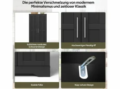 New Merax Aparador alto de cocina - 60 x 40 x 120 cm - con LED + 2 puertas con estantes regulables y baldas en la puerta - MDF - Negro