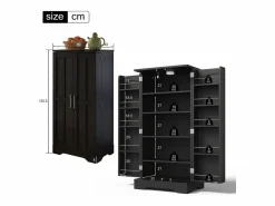 New Merax Aparador alto de cocina - 60 x 40 x 120 cm - con LED + 2 puertas con estantes regulables y baldas en la puerta - MDF - Negro