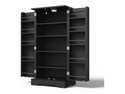 New Merax Aparador alto de cocina - 60 x 40 x 120 cm - con LED + 2 puertas con estantes regulables y baldas en la puerta - MDF - Negro