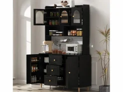 Merax Aparador alto de cocina - 140 x 40 x 190 cm - con 3 cajones + 5 puertas + estantes - MDF -