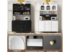 Merax Aparador alto de cocina - 140 x 40 x 190 cm - con 3 cajones + 5 puertas + estantes - MDF -
