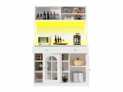 Outlet Merax Aparador alto de cocina - 120 x 40 x 180 cm - con estantes regulables + 2 cajones + 3 puertas + LED - MDF + PB - Blanco