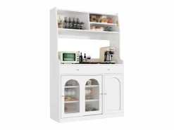 Outlet Merax Aparador alto de cocina - 120 x 40 x 180 cm - con estantes regulables + 2 cajones + 3 puertas + LED - MDF + PB - Blanco