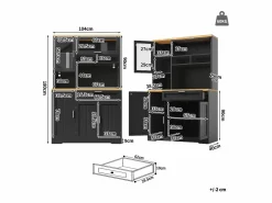 Merax Aparador alto de cocina - 104 x 40 x 180 cm - con LEDs + 4 puertas + 1 cajón + estante - MDF + metal -