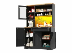 Merax Aparador alto de cocina - 104 x 40 x 180 cm - con LEDs + 4 puertas + 1 cajón + estante - MDF + metal -
