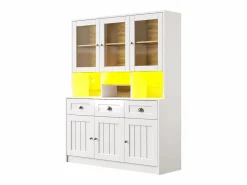 Discount Merax Aparador alto de cocina - 140 x 40 x 175 cm - con puertas + LED + 3 cajones - MDF - Blanco