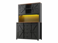 Discount Aparador alto de cocina - 115 x 40 x 174,7 cm - con puertas correderas + cajones + LED - MDF + metal - Aparador De Cocina