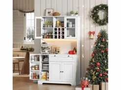 Merax Aparador alto de cocina - 105 x 40 x 180 cm - con cajón + 5 puertas + estantes + LED + enchufes - MDF -
