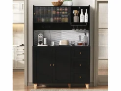 Merax Aparador alto de cocina con enchufes y tablero perforado - 120 x 40 x 184 cm - con puertas + 3 cajones + balda - MDF -