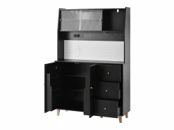 Merax Aparador alto de cocina con enchufes y tablero perforado - 120 x 40 x 184 cm - con puertas + 3 cajones + balda - MDF -