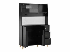 Merax Aparador alto de cocina con enchufes y tablero perforado - 120 x 40 x 184 cm - con puertas + 3 cajones + balda - MDF -