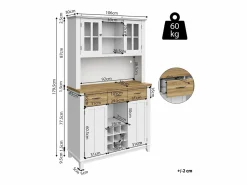Hot Merax Aparador alto de cocina con 4 puertas + 3 cajones + estante + luces LED - 106 x 40 x 179,5 cm - MDF - + natural Blanco
