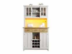 Hot Merax Aparador alto de cocina con 4 puertas + 3 cajones + estante + luces LED - 106 x 40 x 179,5 cm - MDF - + natural Blanco