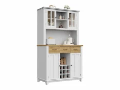 Hot Merax Aparador alto de cocina con 4 puertas + 3 cajones + estante + luces LED - 106 x 40 x 179,5 cm - MDF - + natural Blanco