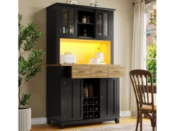 Discount Aparador alto de cocina con 4 puertas + 3 cajones + estante + luces LED - 106 x 40 x 179,5 cm - MDF - Aparador De Cocina