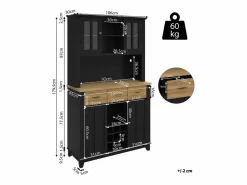 Discount Aparador alto de cocina con 4 puertas + 3 cajones + estante + luces LED - 106 x 40 x 179,5 cm - MDF - Aparador De Cocina