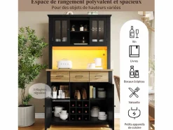Discount Aparador alto de cocina con 4 puertas + 3 cajones + estante + luces LED - 106 x 40 x 179,5 cm - MDF - Aparador De Cocina