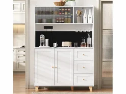 Sale Merax Aparador alto de cocina con zócalos y tablero perforado - 120 x 40 x 184 cm - con puertas + 3 cajones + balda - MDF - Blanco