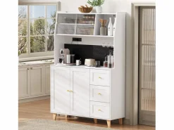 Sale Merax Aparador alto de cocina con zócalos y tablero perforado - 120 x 40 x 184 cm - con puertas + 3 cajones + balda - MDF - Blanco