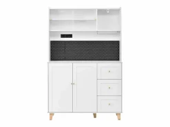 Sale Merax Aparador alto de cocina con zócalos y tablero perforado - 120 x 40 x 184 cm - con puertas + 3 cajones + balda - MDF - Blanco