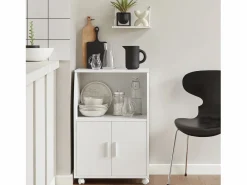 Hot Sobuy Aparador Auxiliar bajo de Cocina para microondas,con 2 Puertas y 1 Estante,L55 cm x P38 cm x H84 cm,FRG241-W ES Blanco