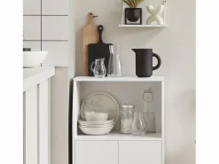 Hot Sobuy Aparador Auxiliar bajo de Cocina para microondas,con 2 Puertas y 1 Estante,L55 cm x P38 cm x H84 cm,FRG241-W ES Blanco